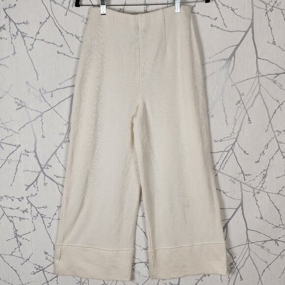 Zara Ivory Ribbed Knit High Rise Pull On Wide Leg Pants - Picture 3 of 10